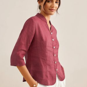 100% Linen Hand Button Fitted Jacket AMELIA