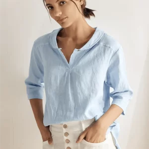 JADE 100% Linen Shawl V-Neck Half Sleeve Top