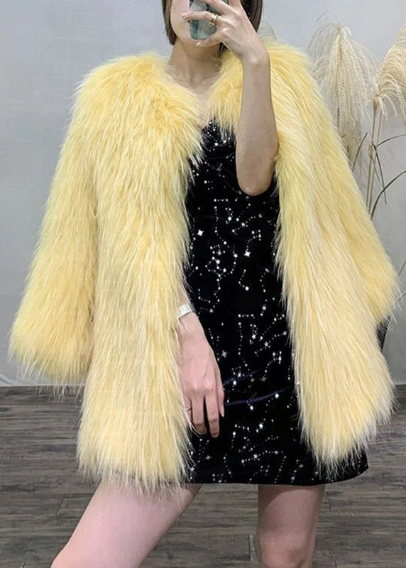 Elegant Yellow O-Neck Warm Mink Hair Coats Winter - Image 3