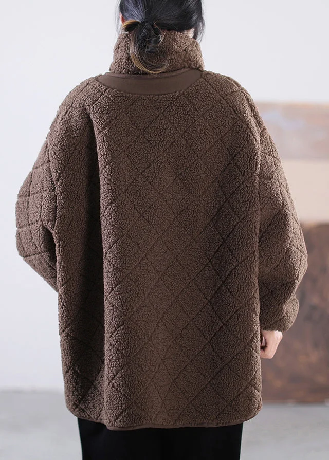 Fashion Khaki O-Neck Button Pockets Faux Fur Coat Winter - Image 4