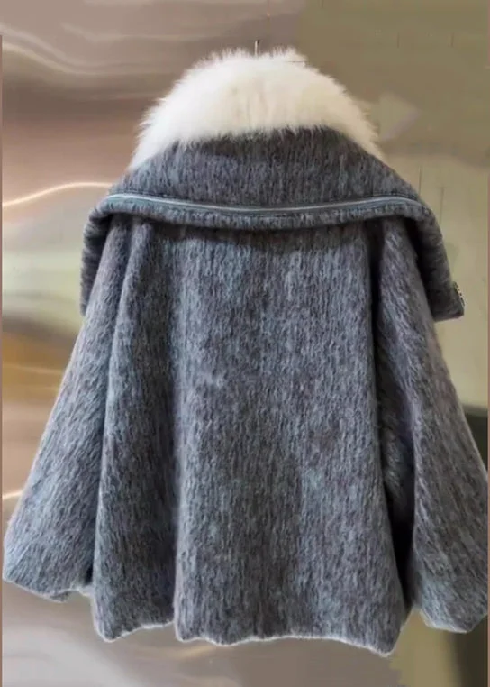 Women Grey Fur Collar Pockets Cotton Filled Coat Winter - Image 3
