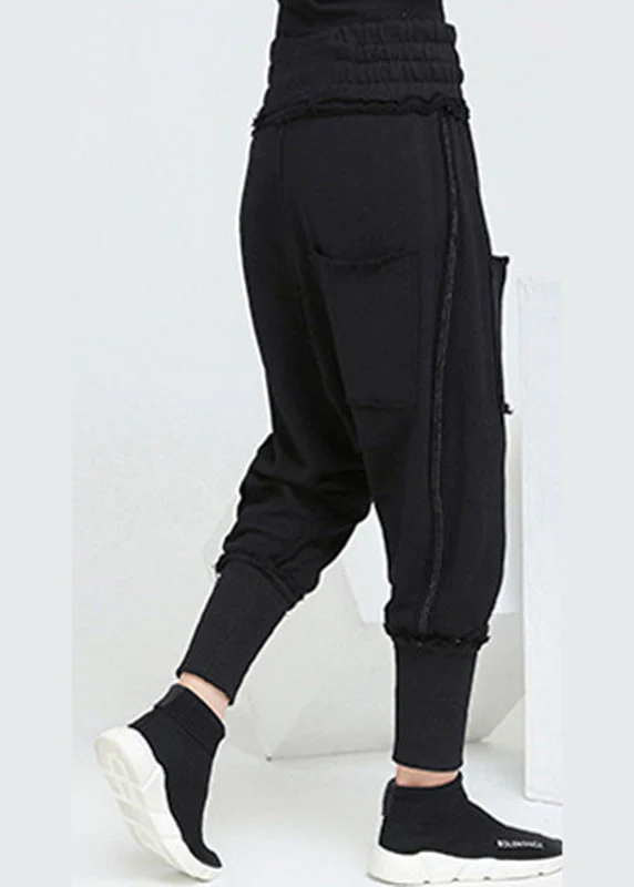 Fashion Black Pockets Elastic Waist Casual Fall Harem Pants - Image 3