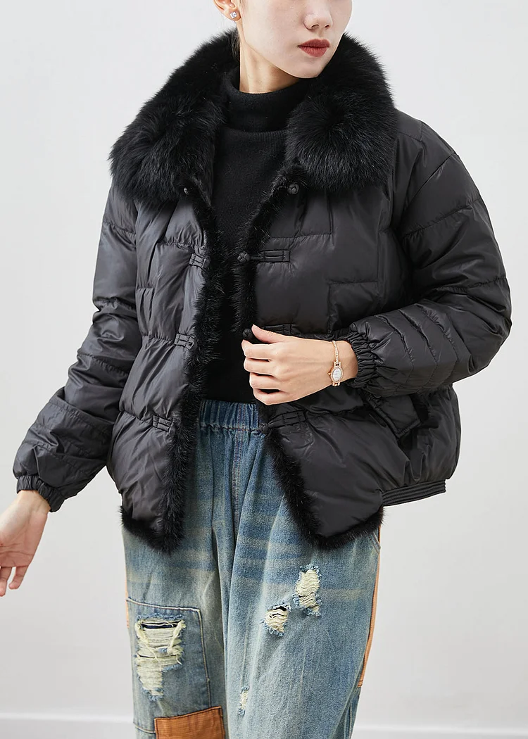 Modern Black Fox Collar Patchwork Mink Hair Duck Down Puffers Jackets Winter - Image 3