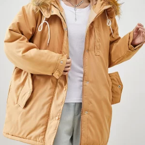 Boutique Khaki Fur Collar Oversized Thick Fine Cotton Filled Puffer Jacket Winter