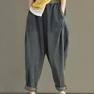 Chic Blue retro Pockets Harem Fall Denim Pants