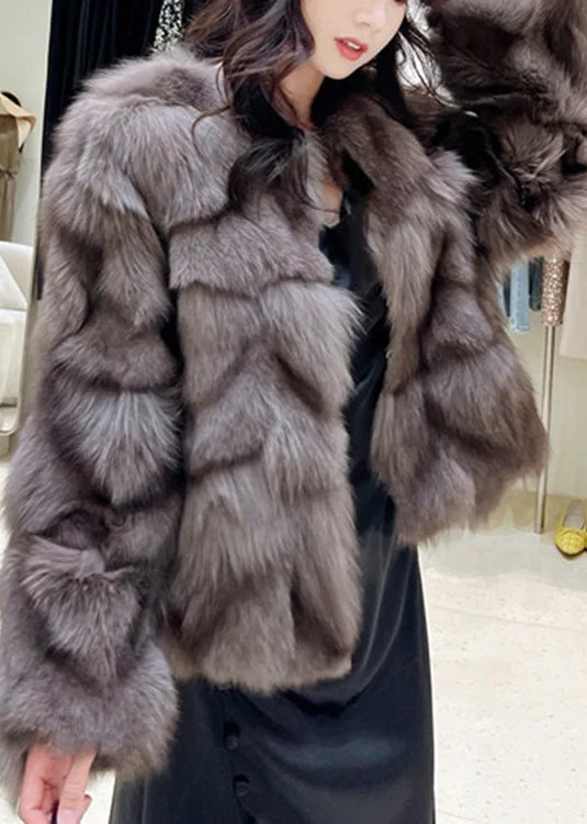 Bohemian Cocoa Colour O-Neck Fuzzy Fur Fluffy Leather And Fur Coats Winter - Image 5