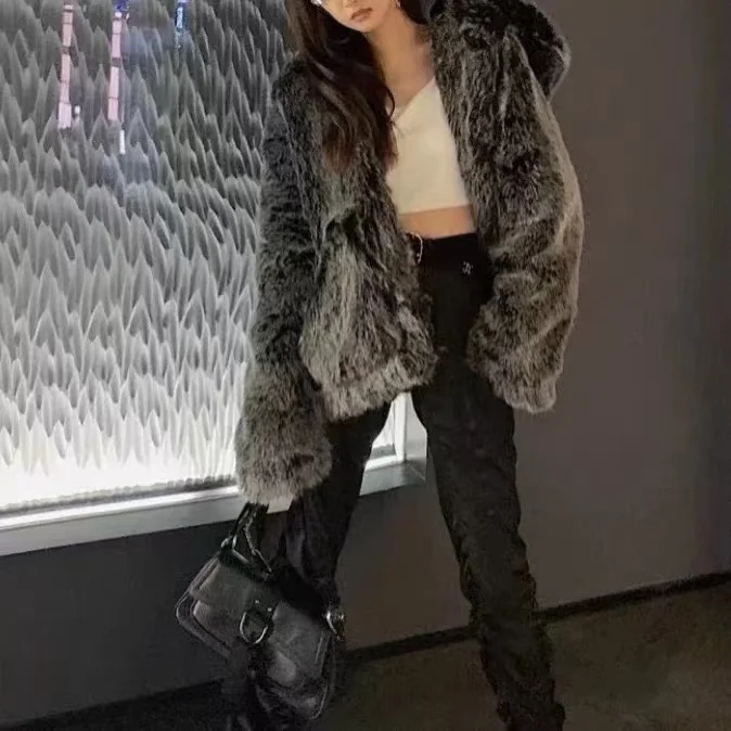 Women's Punk Plush Winter Coat with Hooded - Image 10