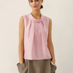 100% Linen Structured Collar Sleeveless Blouse