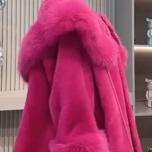 Stylish Rose Peter Pan Collar Patchwork Faux Fur Coat Winter