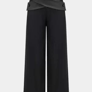Solid Faux Leather Patchwork High Waist Crossed Pocket Trousers