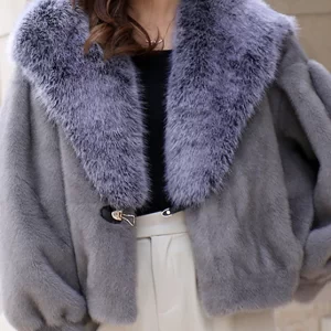 Fashion Black Fur Collar Thick Mink Hair Coat Winter