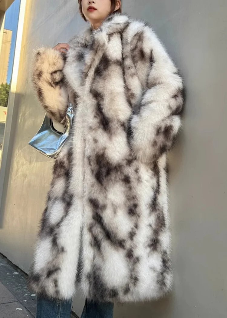 Light Pink Stand Collar Leather And Fur Maxi Coat Long Sleeve - Image 5