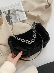 Stylish Original Solid Color Fluffy Outerwears Chains Shoulder Bag - Image 2