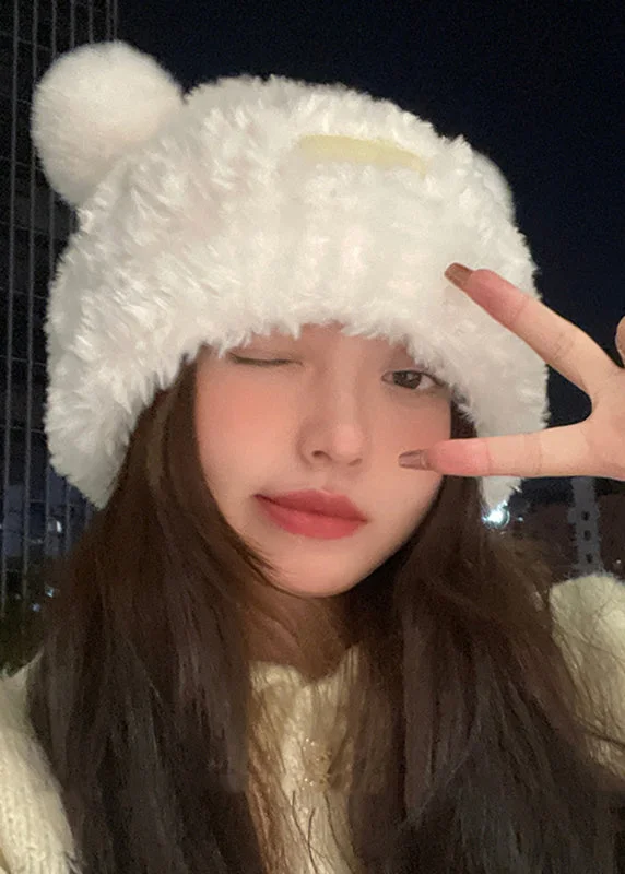 Elegant Brown Fuzzy Fur Fluffy Little Bear Cotton Knit Bonnie Hat - Image 3