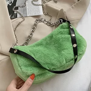 Stylish Original Solid Color Fluffy Outerwears Chains Shoulder Bag