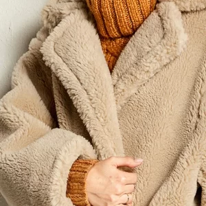 Camel Button Warm Maxi Faux Fur Coat Spring