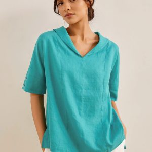 100% Linen V-Neck Short Sleeve Shirt SIERRA