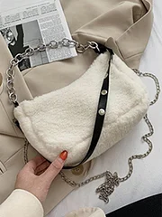 Stylish Original Solid Color Fluffy Outerwears Chains Shoulder Bag - Image 4